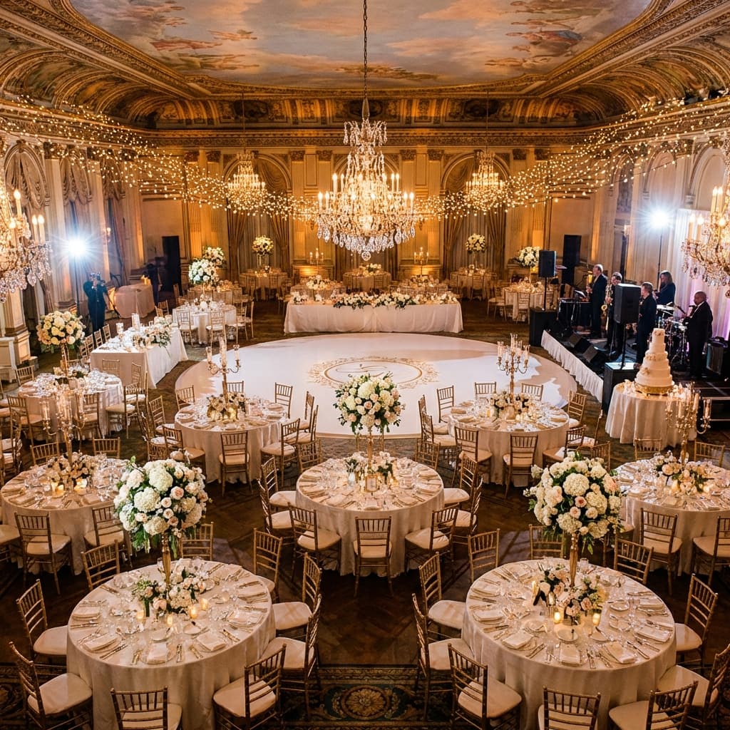 Beautiful wedding reception with elegant seating